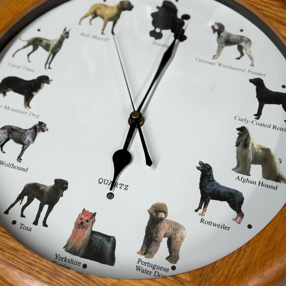 Quartz 13" Dog Breed Wall Clock Wood Frame Barking Chime Decor Tested Working - Picture 4 of 6